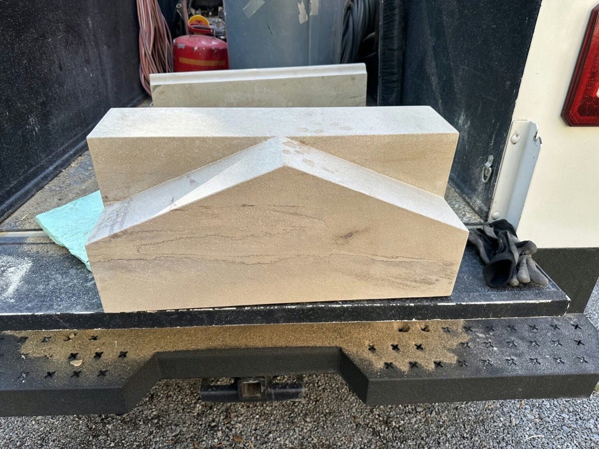 Custom-cut sandstone pier cap