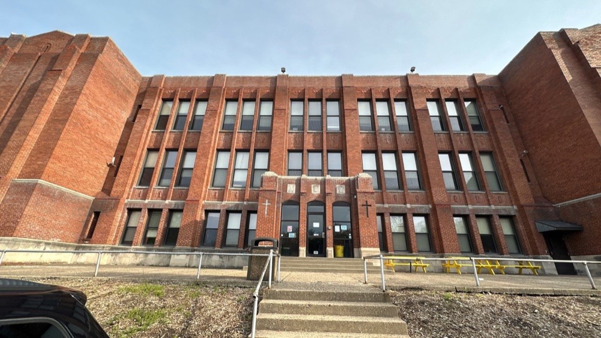 Historic red-brick school building facade